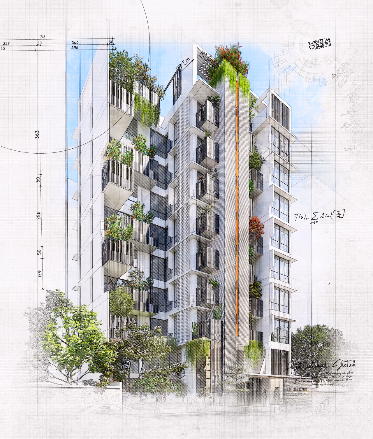 Mit Chit House, view 1 (sketch)